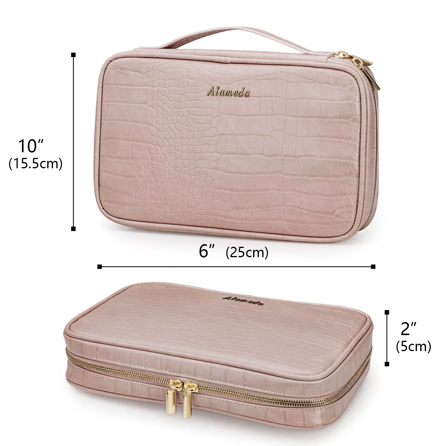 Alameda Travel Jewelry Organizer Case Crocodile Grain Leather Jewelry Storage Bag for Earrings, Necklace, Bracelet, Rings, Green