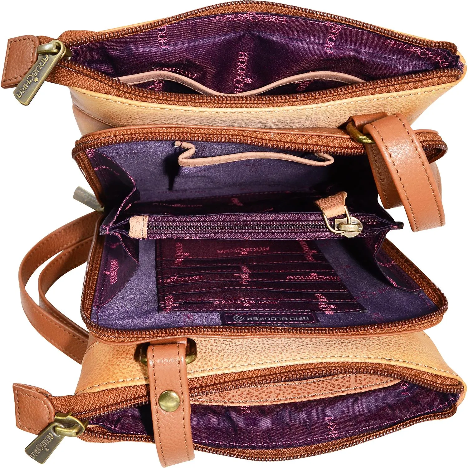 Anuschka RFID Blocking Triple Compartment Travel Organizer Desert Sunset Leather