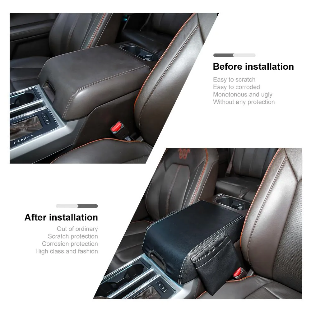 Armrest Box Cover Leather Pad Mat Storage Bag For Ford F150 2015-2020 Accessories | CheroCar