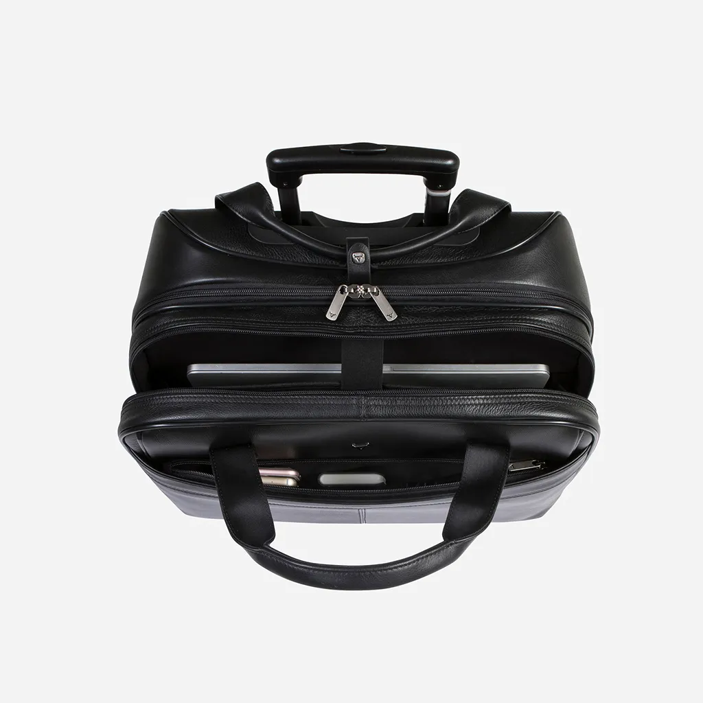 Armstrong 17" Leather Laptop Trolley, Black