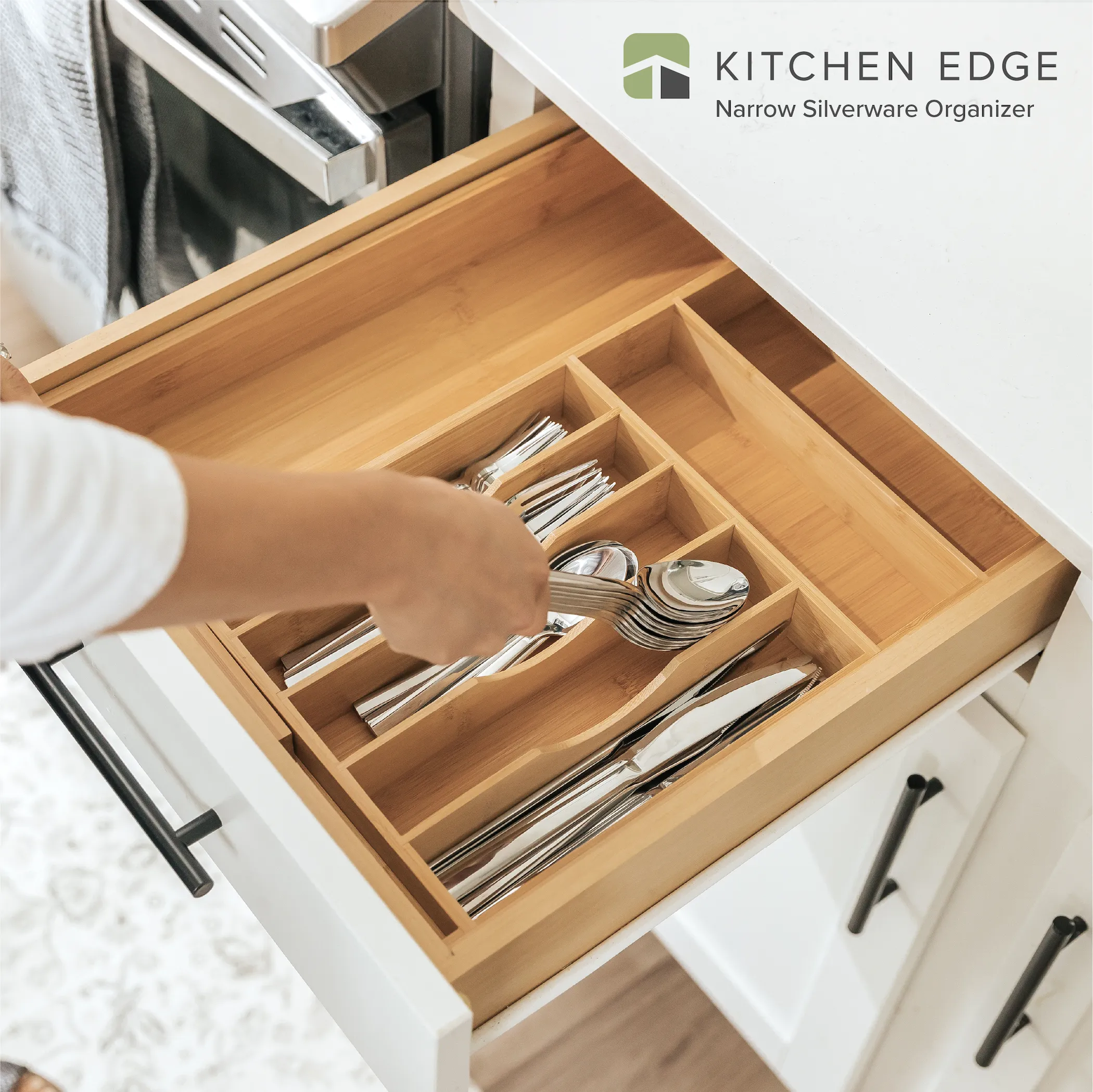 Bamboo Drawer Organizer for Silverware & Utensils (Expands 10.5-19in)