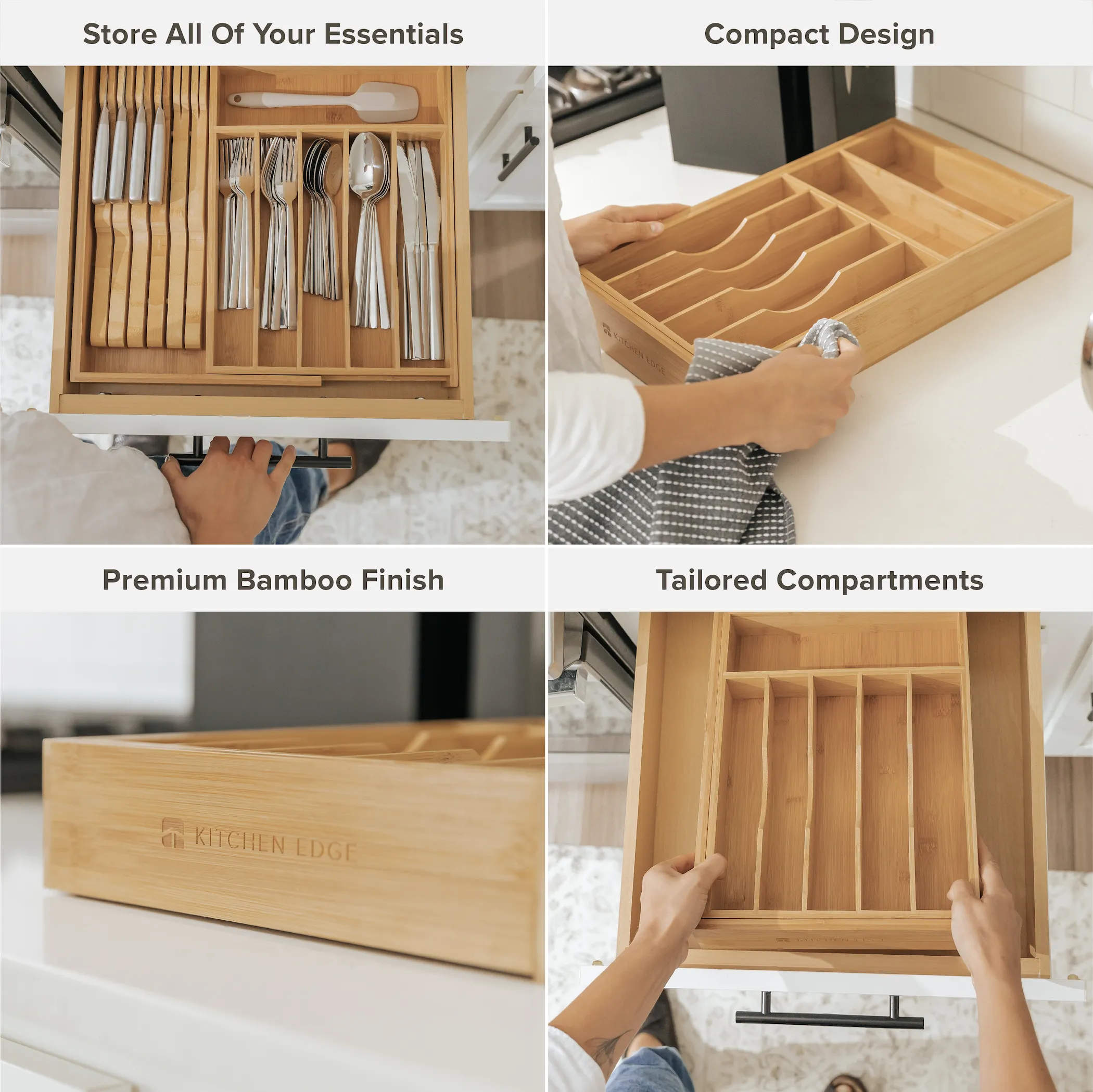 Bamboo Drawer Organizer for Silverware & Utensils (Expands 10.5-19in)