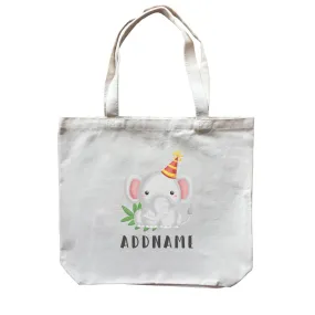 Birthday Safari Elephant Wearing Party Hat Addname Canvas Bag
