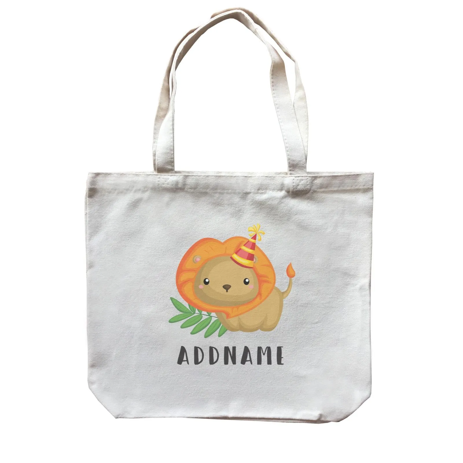 Birthday Safari Lion Wearing Party Hat Addname Canvas Bag