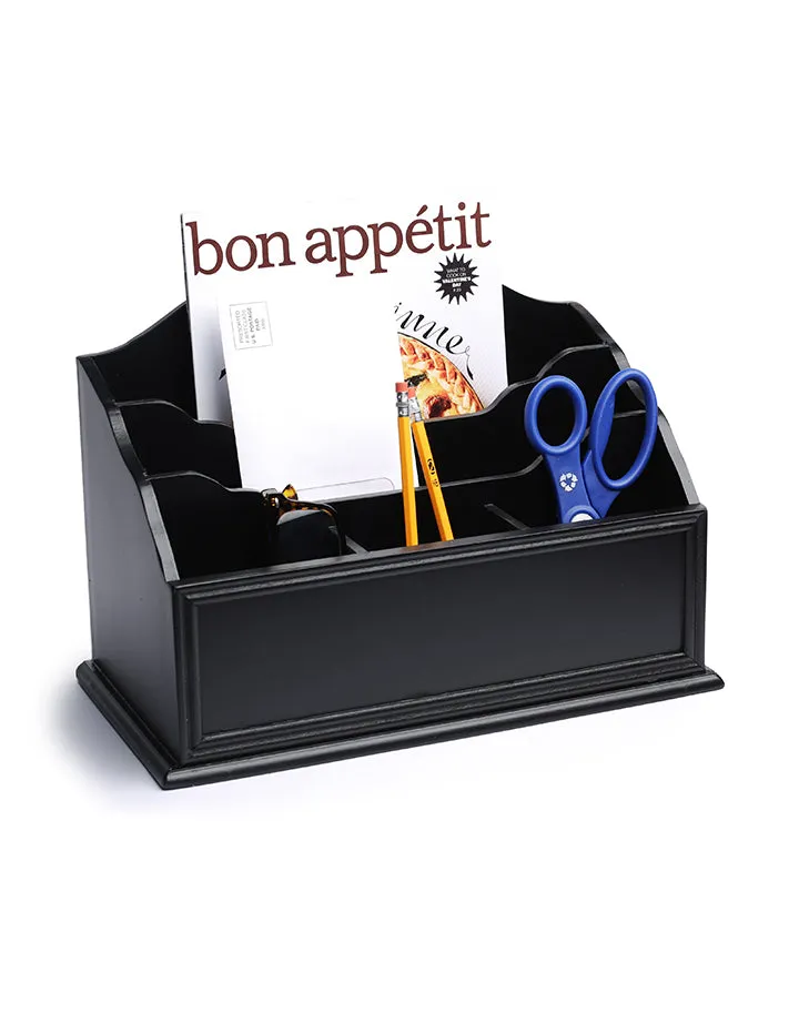 Black Wooden 5 Sections Desk and File Organizer