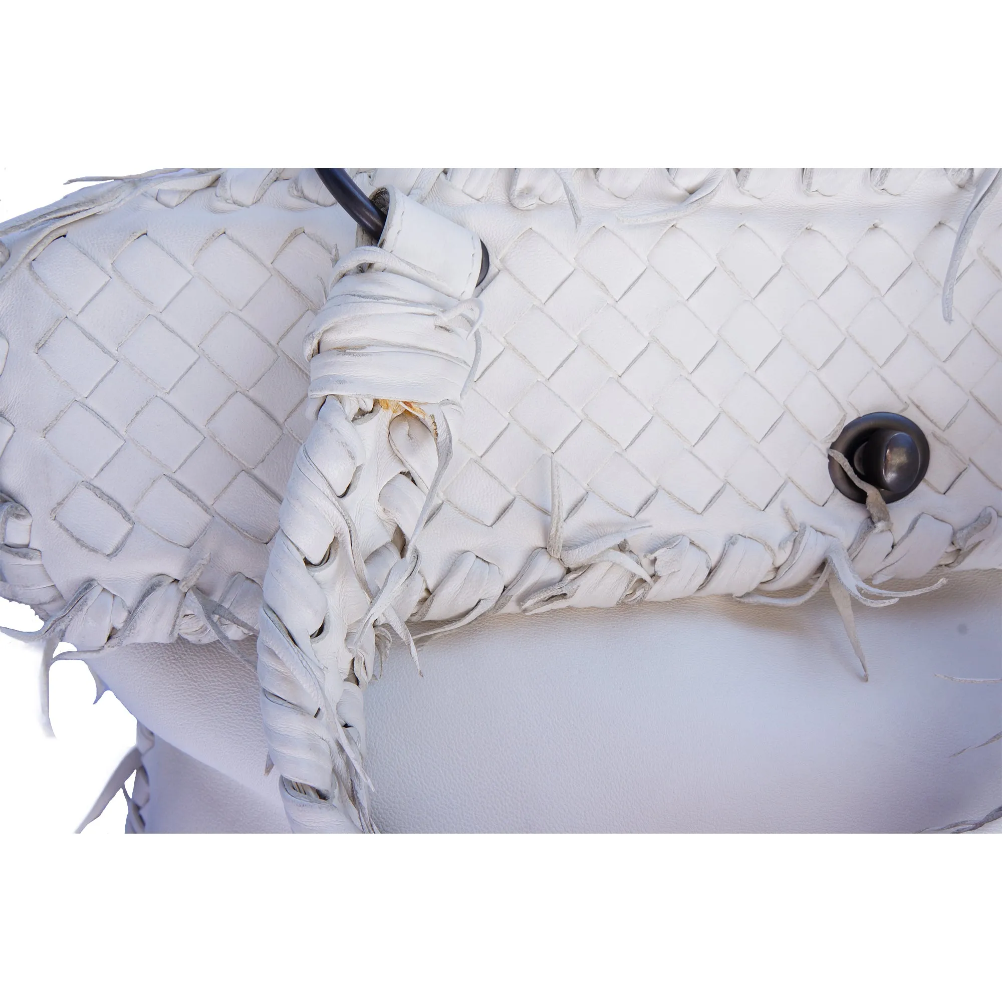 BOTTEGA VENETA IVORY LEATHER INTRECCIATO TRIM FRAME BAG