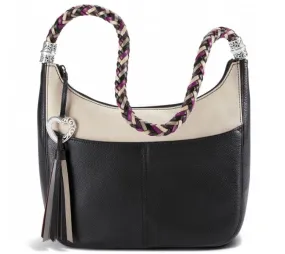 Brighton Barbados Ziptop Hobo Bag in Black/Stone