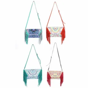 BUNDLE: 4 Piece Embroidery & Leather Fringe Crossbody Bag - Thailand