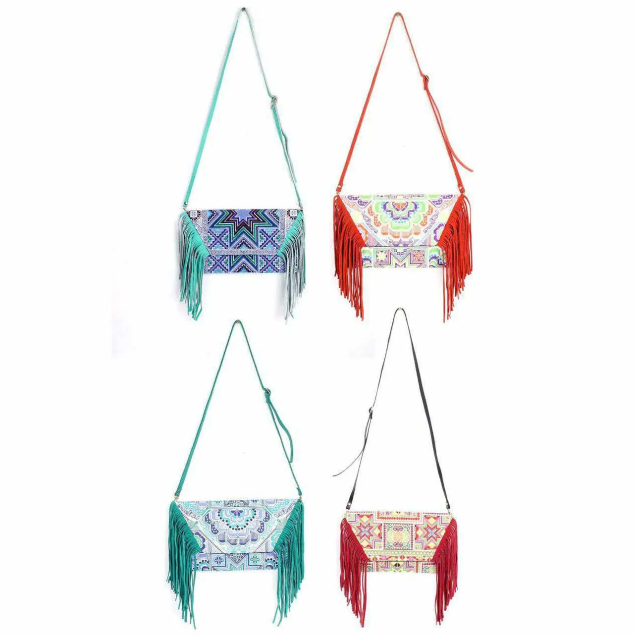 BUNDLE: 4 Piece Embroidery & Leather Fringe Crossbody Bag - Thailand