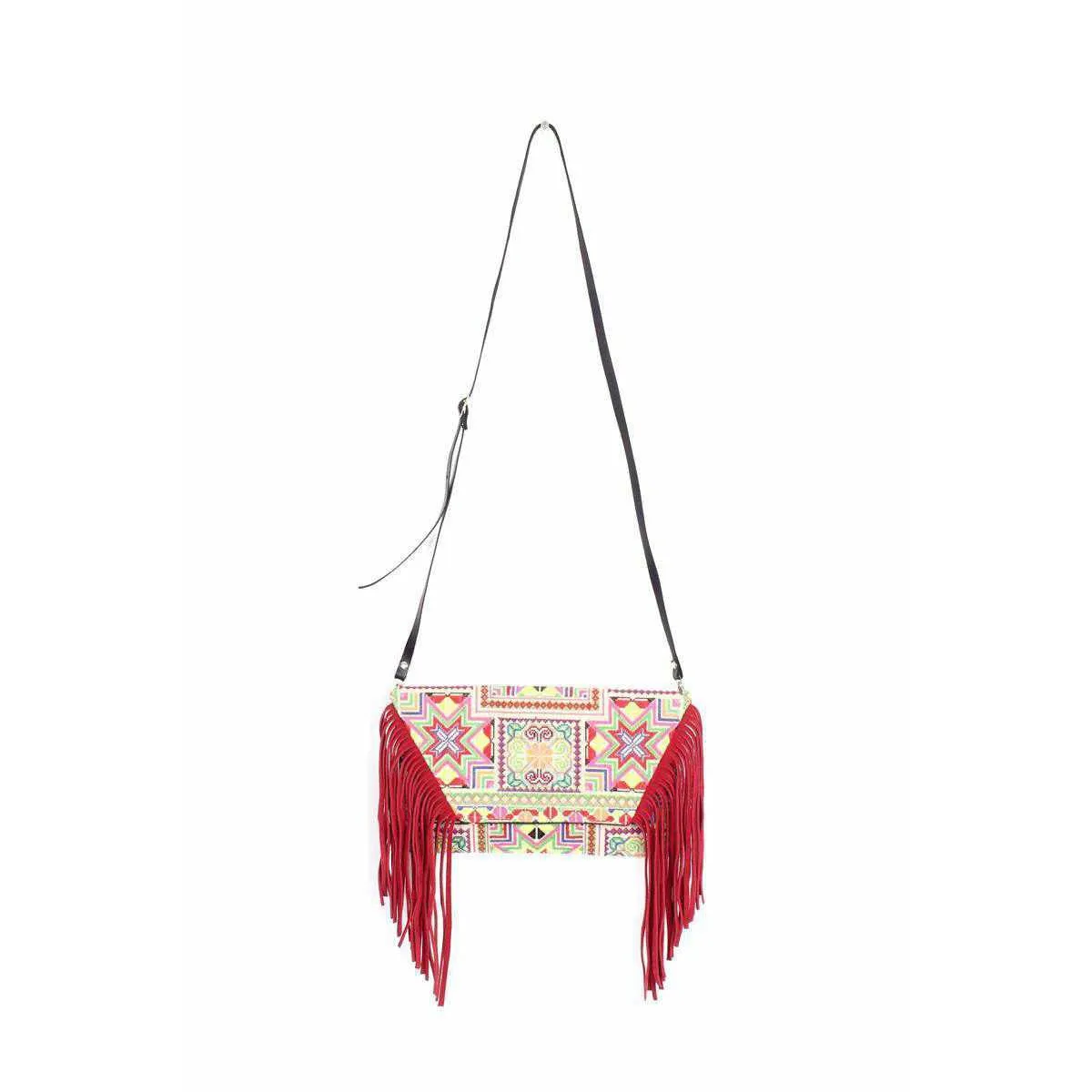 BUNDLE: 4 Piece Embroidery & Leather Fringe Crossbody Bag - Thailand