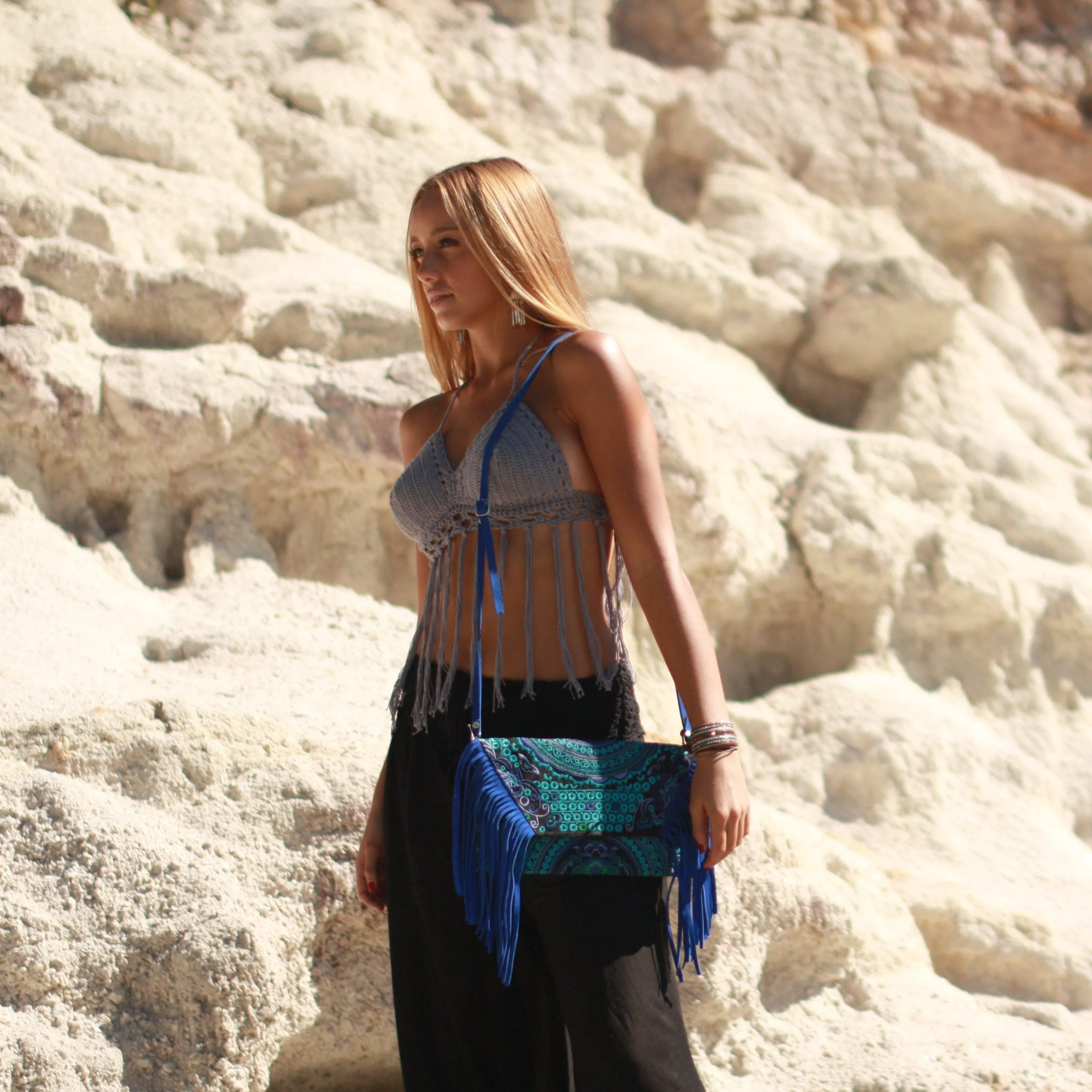 BUNDLE: 4 Piece Embroidery & Leather Fringe Crossbody Bag - Thailand