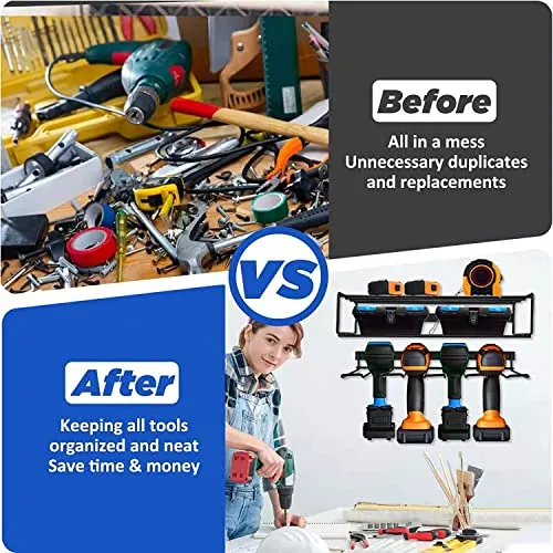 Bygytyo Power Tool Organizer Wall Mount Storage Rack,2 Layers Garage Storage Organizer Rack Heavy Duty Metal Drill Holder Tool Shelf Holder for Lifetime Use,Perfect for Father's Day (New Vision)