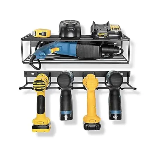 Bygytyo Power Tool Organizer Wall Mount Storage Rack,2 Layers Garage Storage Organizer Rack Heavy Duty Metal Drill Holder Tool Shelf Holder for Lifetime Use,Perfect for Father's Day (New Vision)