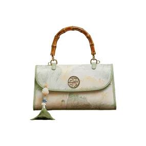 Chinese Style Mulberry Silk Bamboo Handle Light Green Handbag