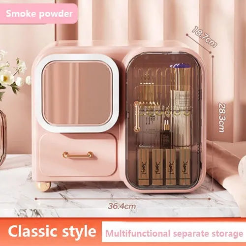 Cosmetic Storage Box With Mirror Portable Makeup Organizer Drawers