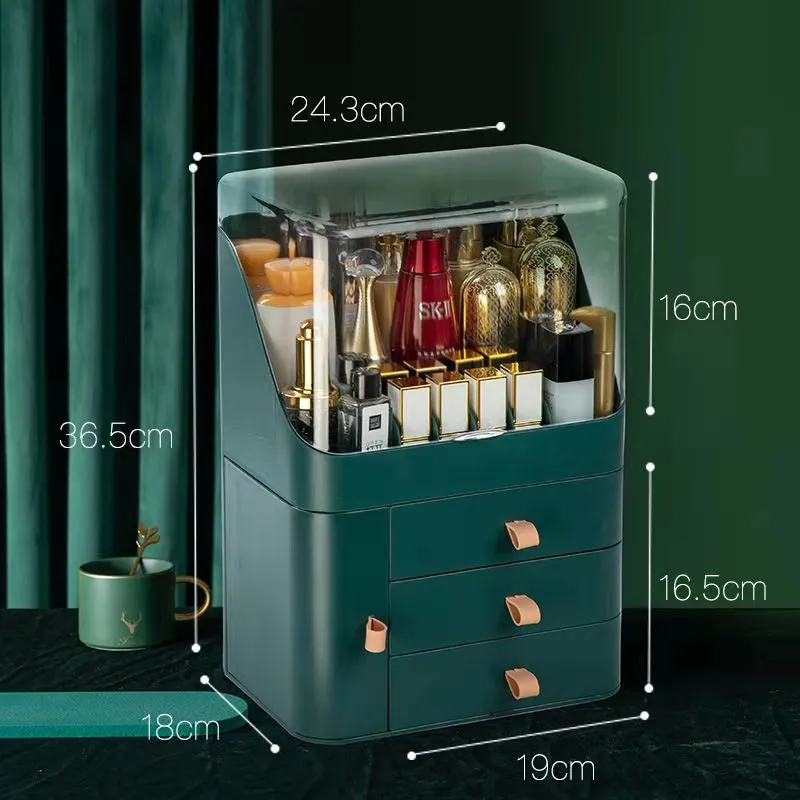 Cosmetic Storage Box With Mirror Portable Makeup Organizer Drawers