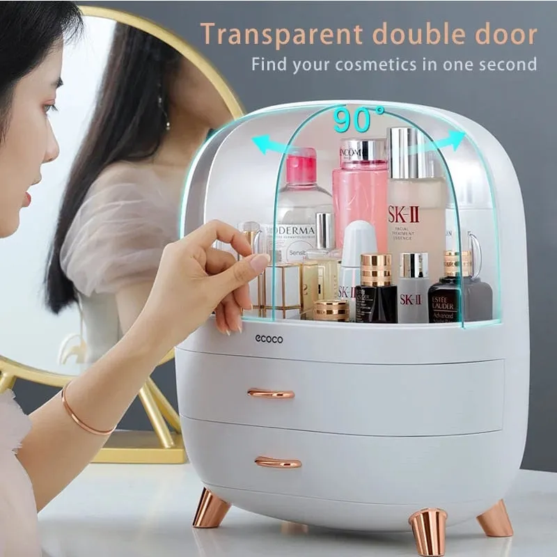 Cosmetic Storage Box With Mirror Portable Makeup Organizer Drawers