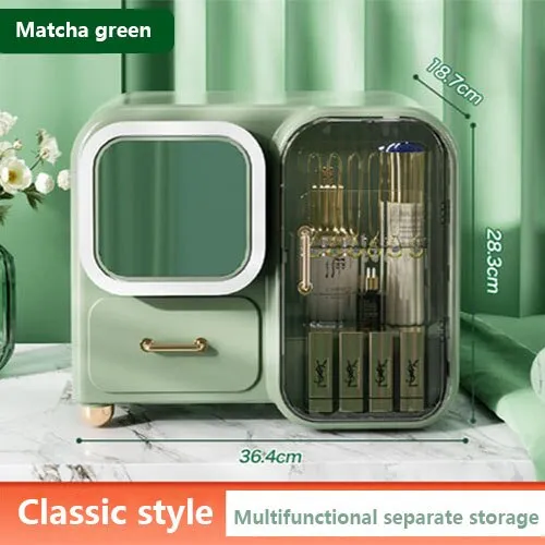 Cosmetic Storage Box With Mirror Portable Makeup Organizer Drawers
