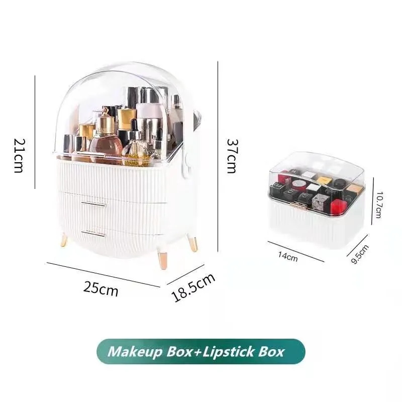 Cosmetic Storage Box With Mirror Portable Makeup Organizer Drawers