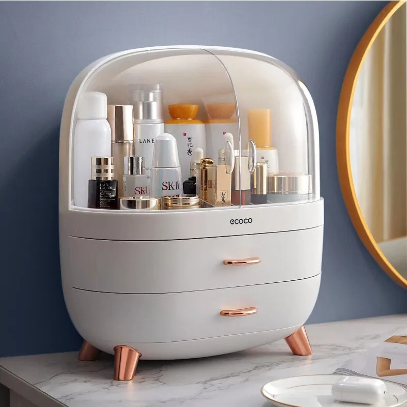 Cosmetic Storage Box With Mirror Portable Makeup Organizer Drawers