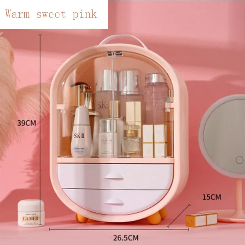Cosmetic Storage Box With Mirror Portable Makeup Organizer Drawers