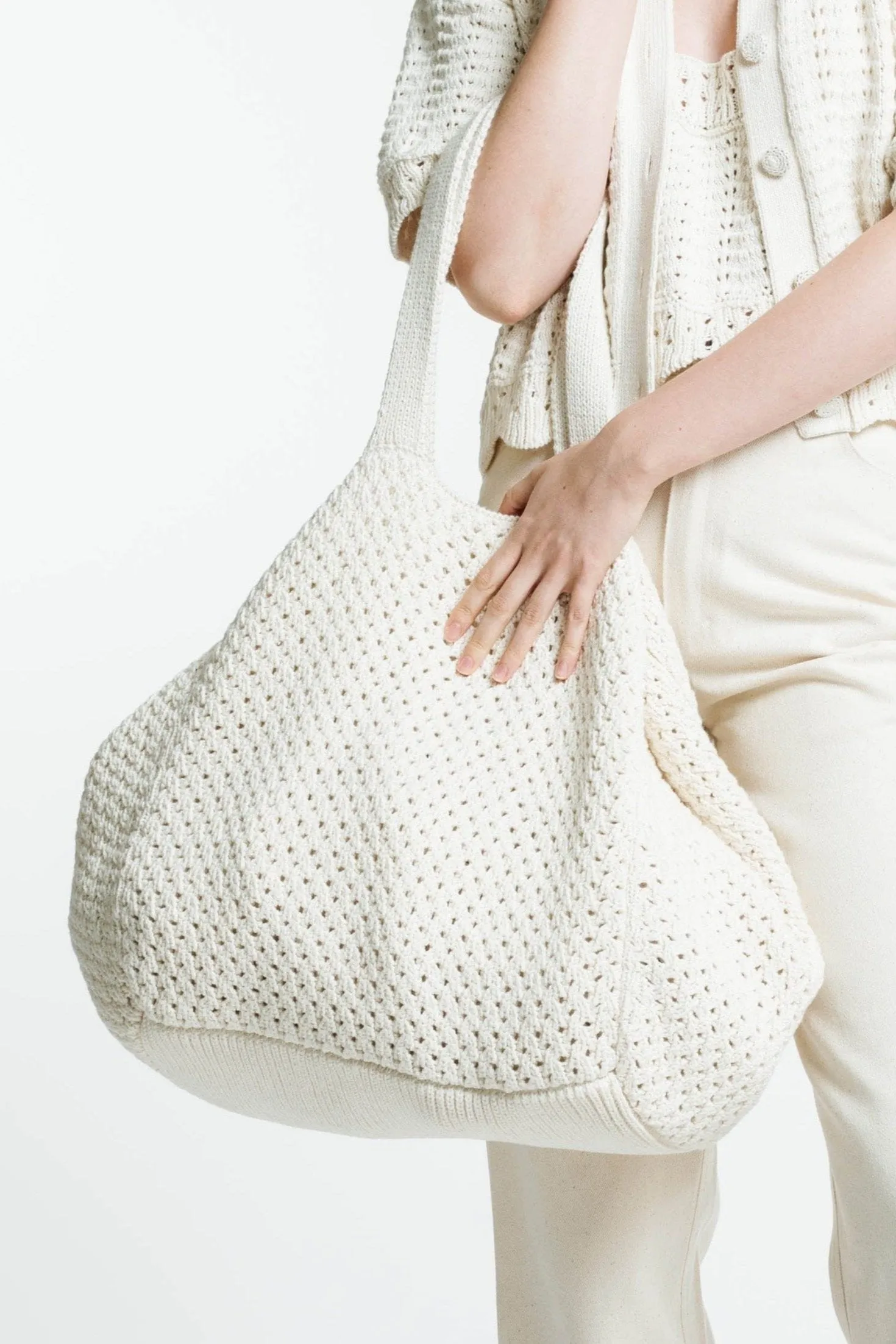 Crochet Slouchy Tote - Ivory