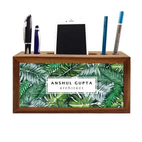 Custom-Made Wooden desk drawer organizer - Green Leaves