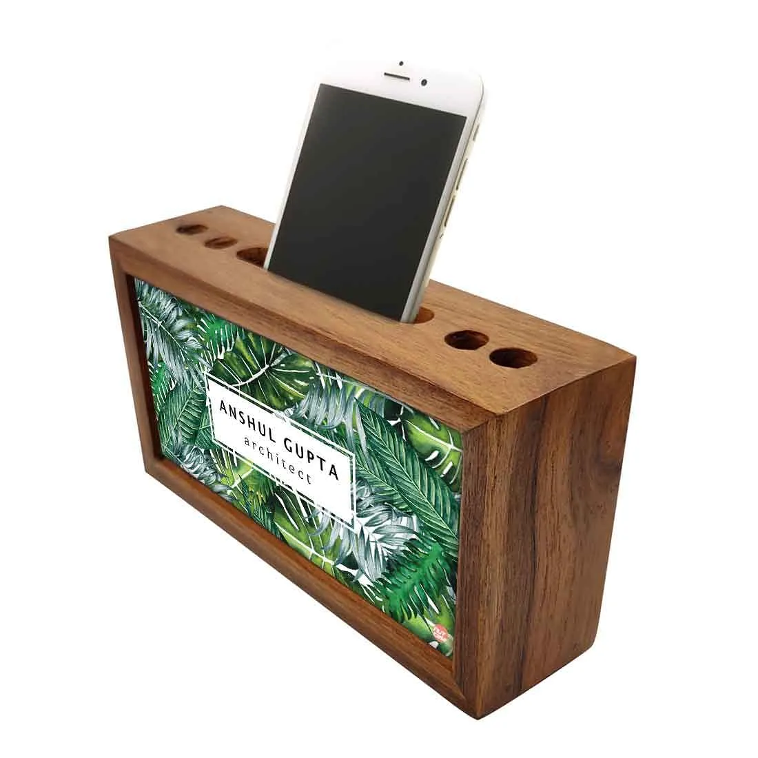 Custom-Made Wooden desk drawer organizer - Green Leaves