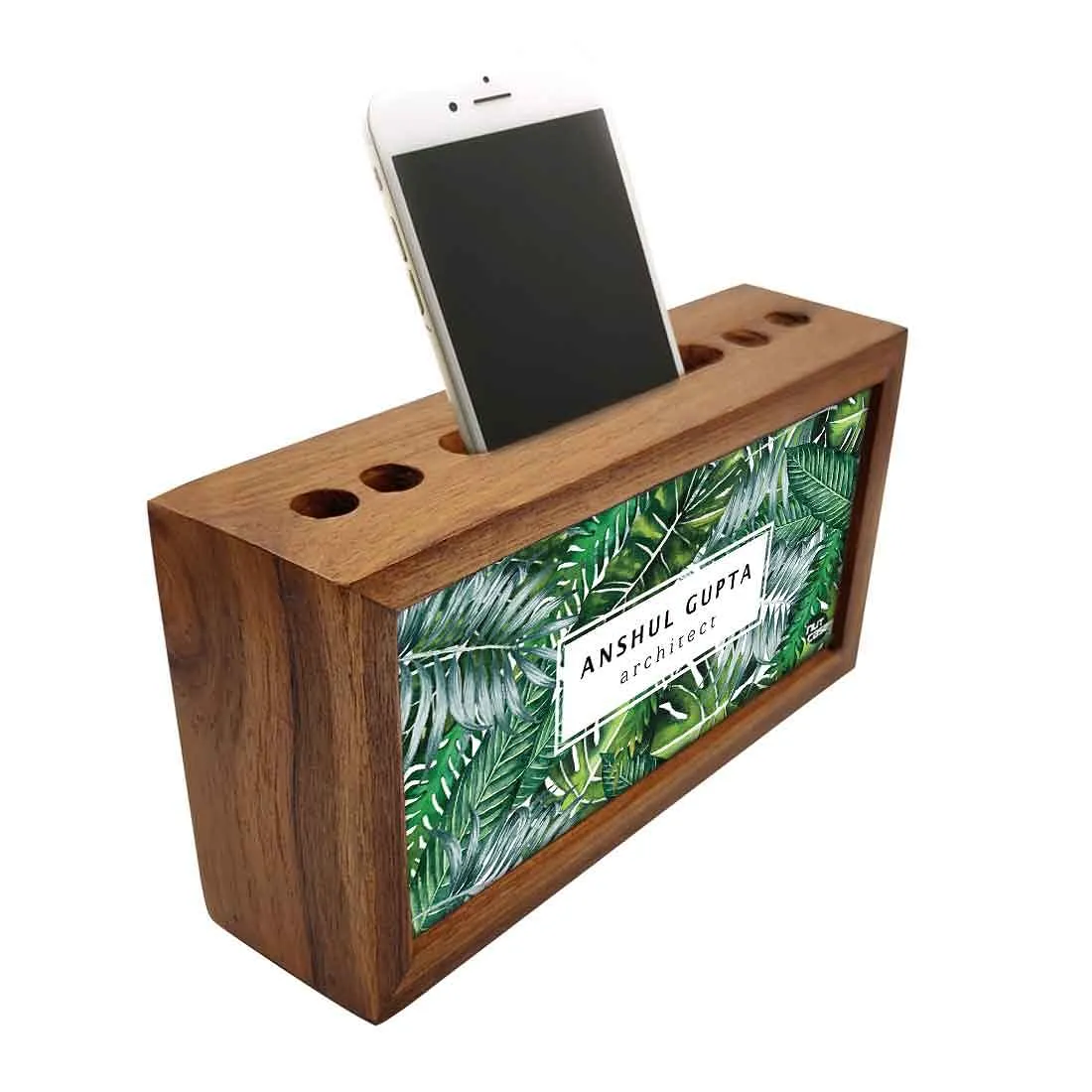 Custom-Made Wooden desk drawer organizer - Green Leaves