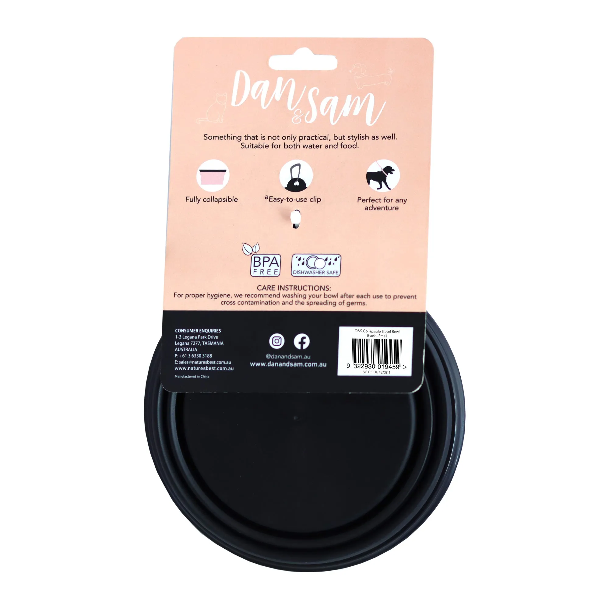Dan & Sam - Collapsible Travel Bowl Black (Small)