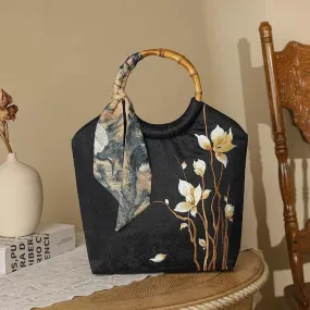DEW silk scarf embellished embroidered tote bag
