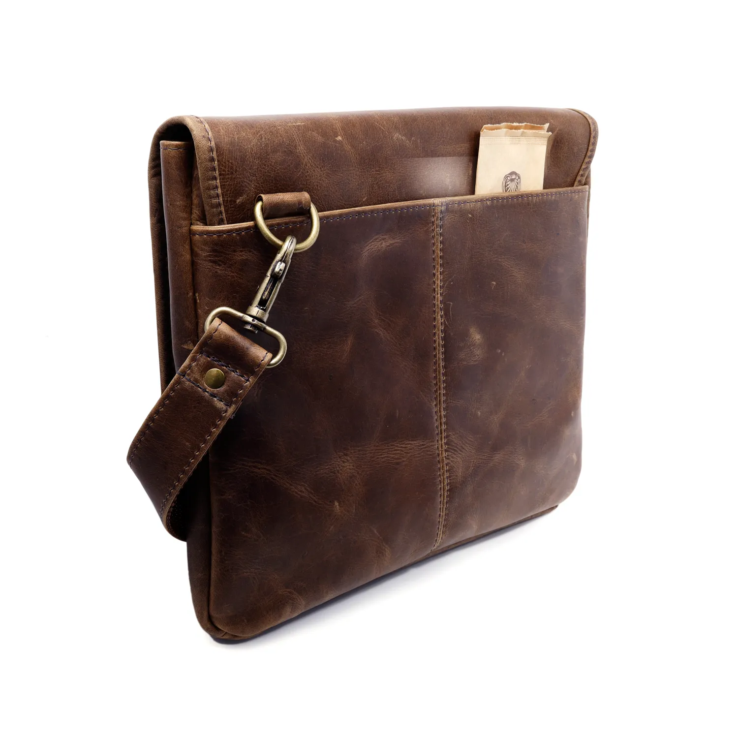 Distressed Leather Slim Crossbody Tablet Messenger