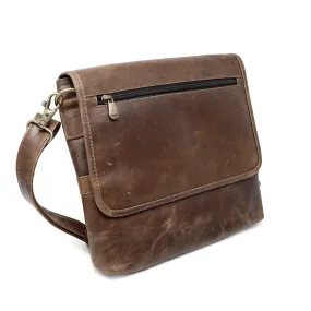 Distressed Leather Slim Crossbody Tablet Messenger