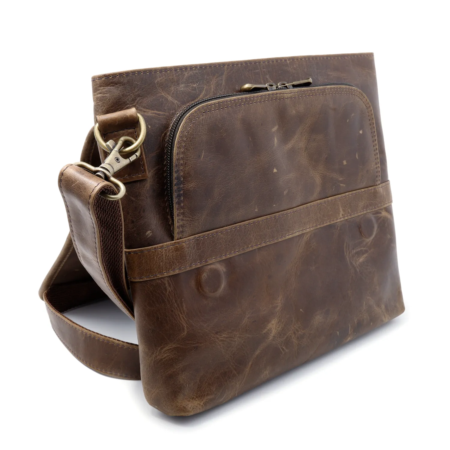 Distressed Leather Slim Crossbody Tablet Messenger