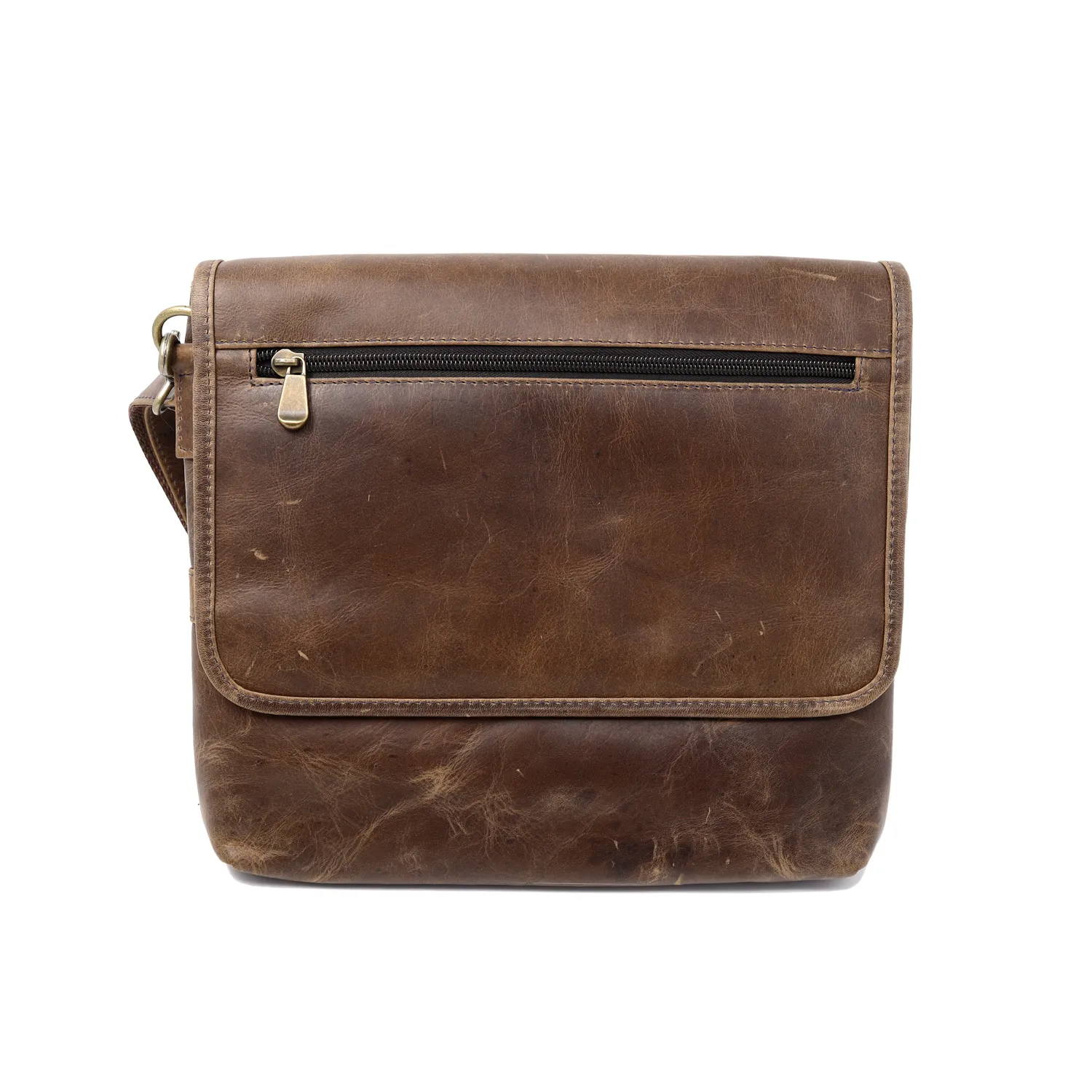 Distressed Leather Slim Crossbody Tablet Messenger