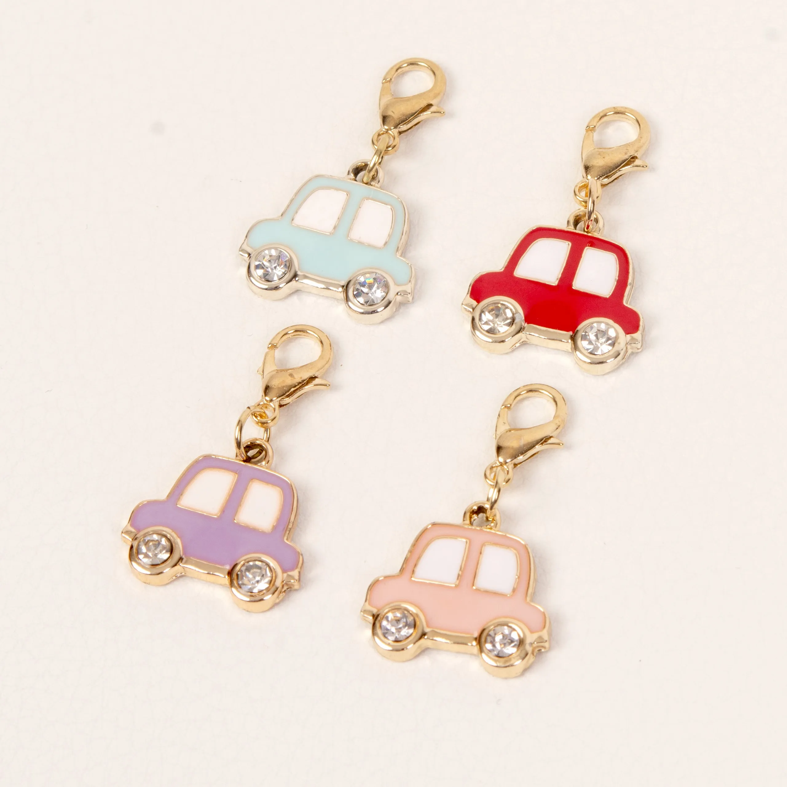 Enamel Car Charm with Rhinestone Wheels - 4 Colors Available