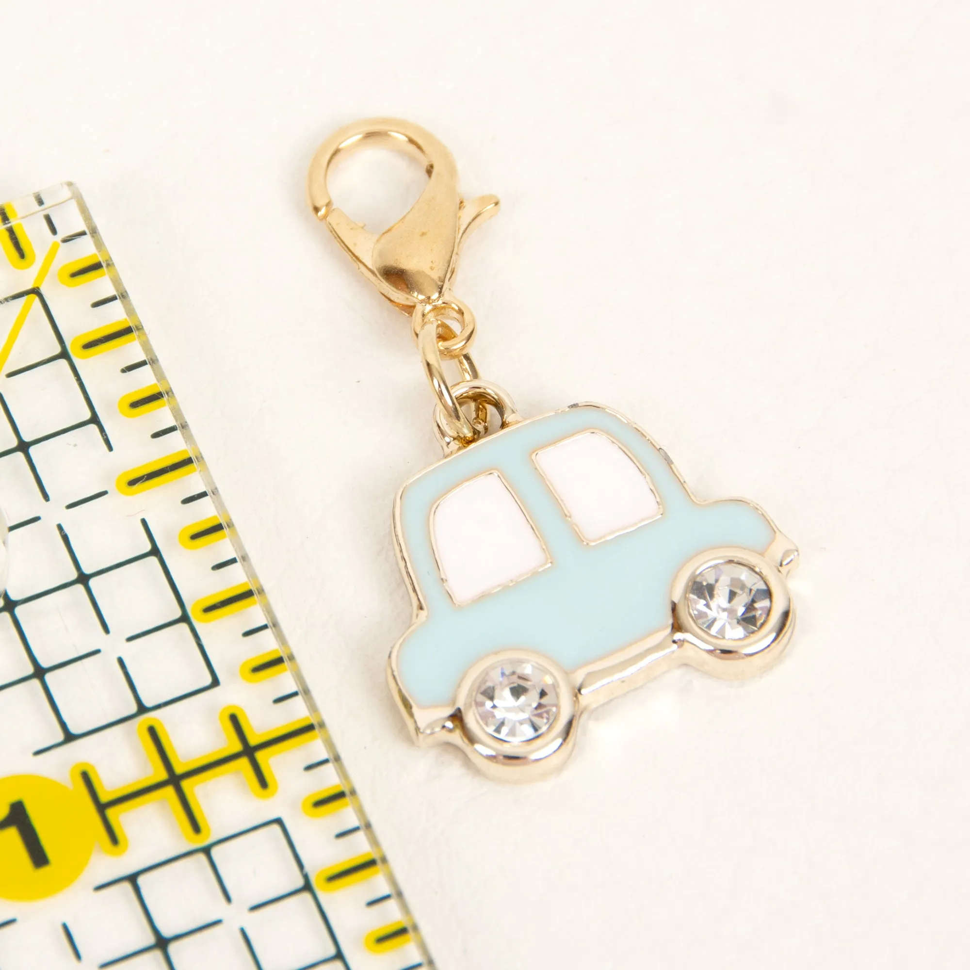 Enamel Car Charm with Rhinestone Wheels - 4 Colors Available