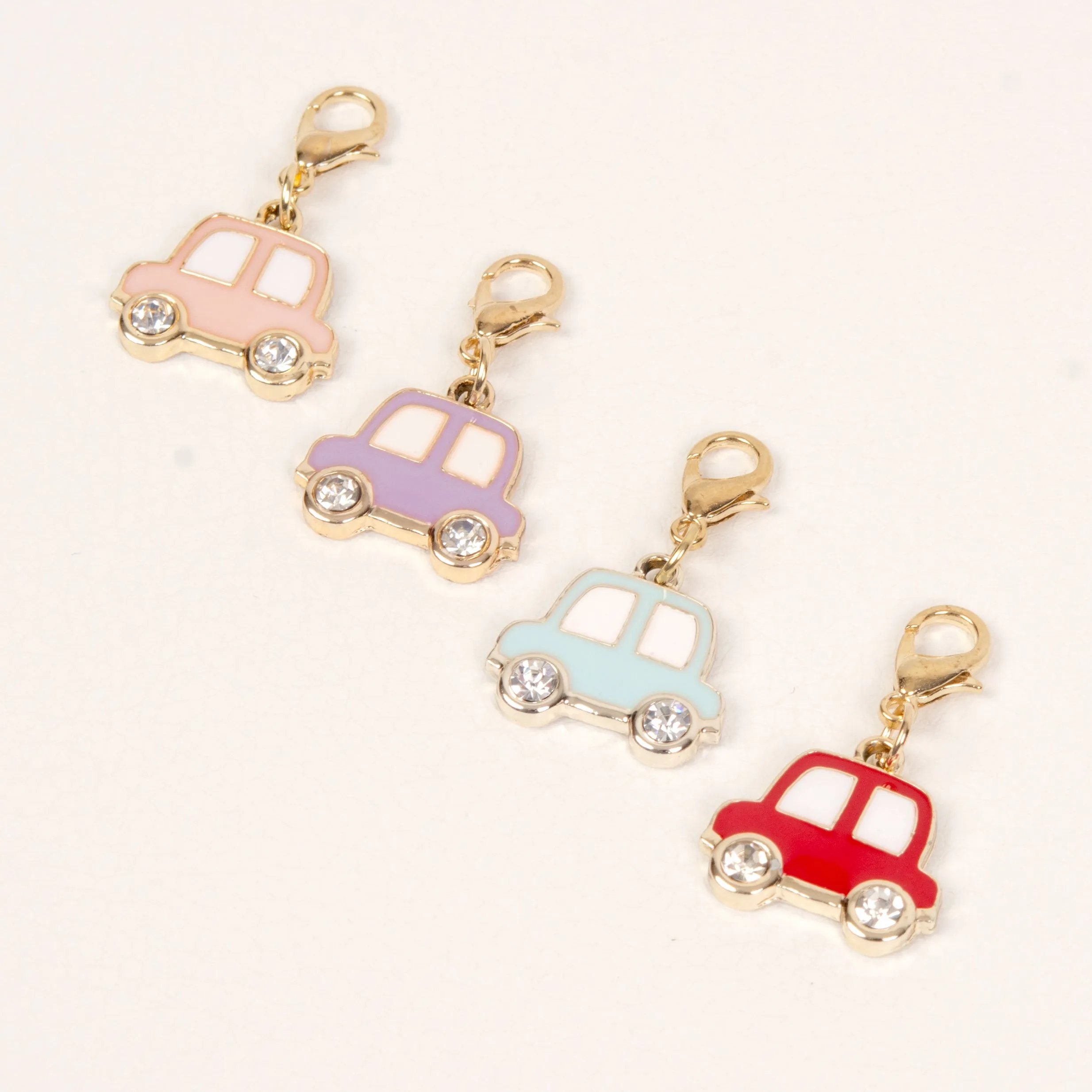 Enamel Car Charm with Rhinestone Wheels - 4 Colors Available