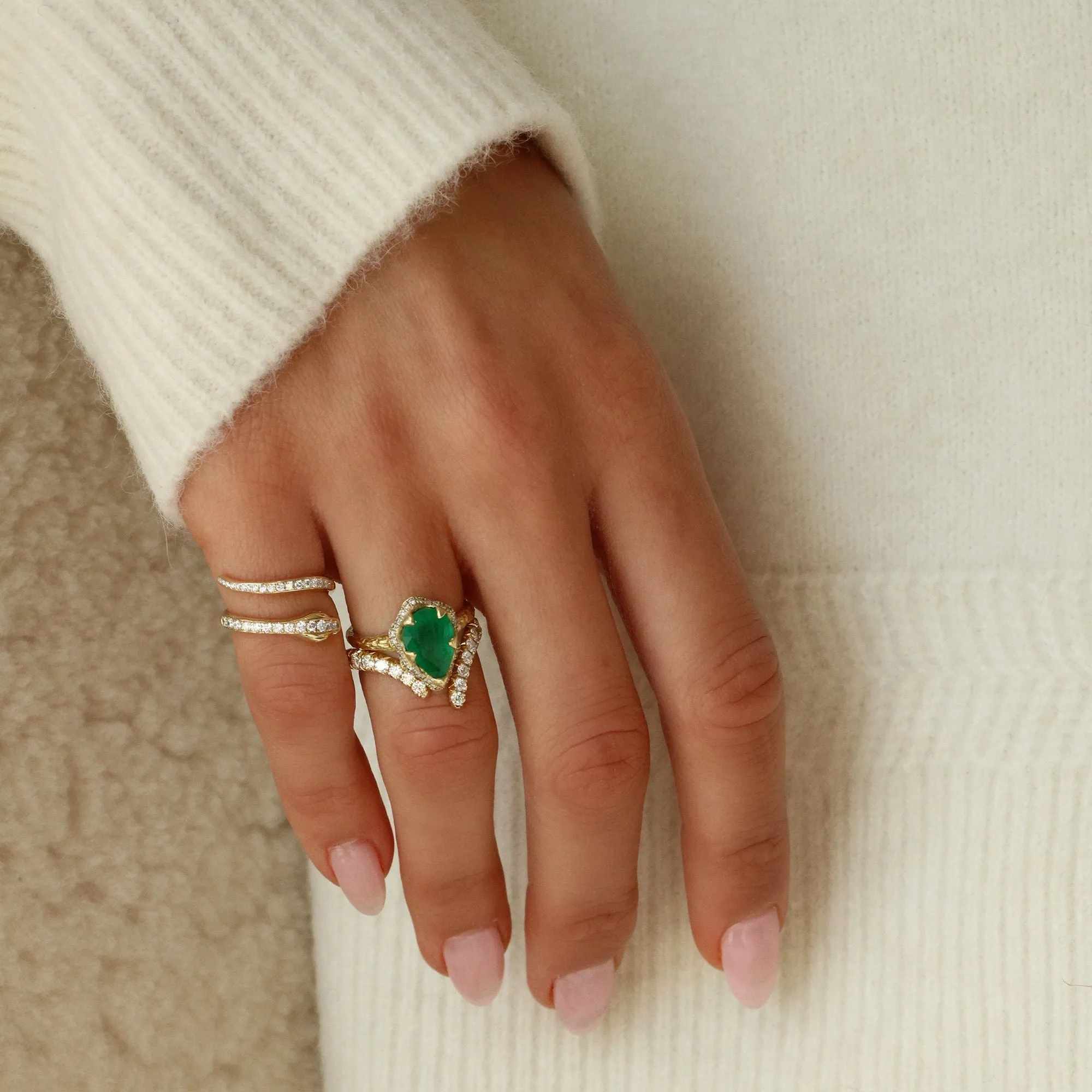 French Pavé Diamond Tusk Ring | Ready to Ship
