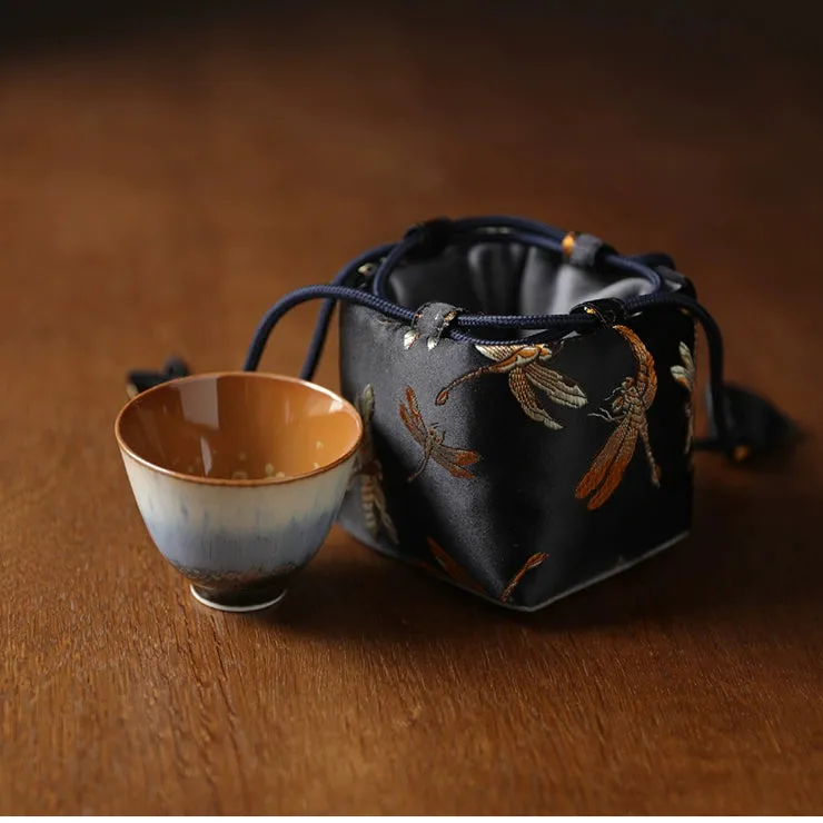 Gohobi Colourful Brocade Teaware Storage Travel Bag