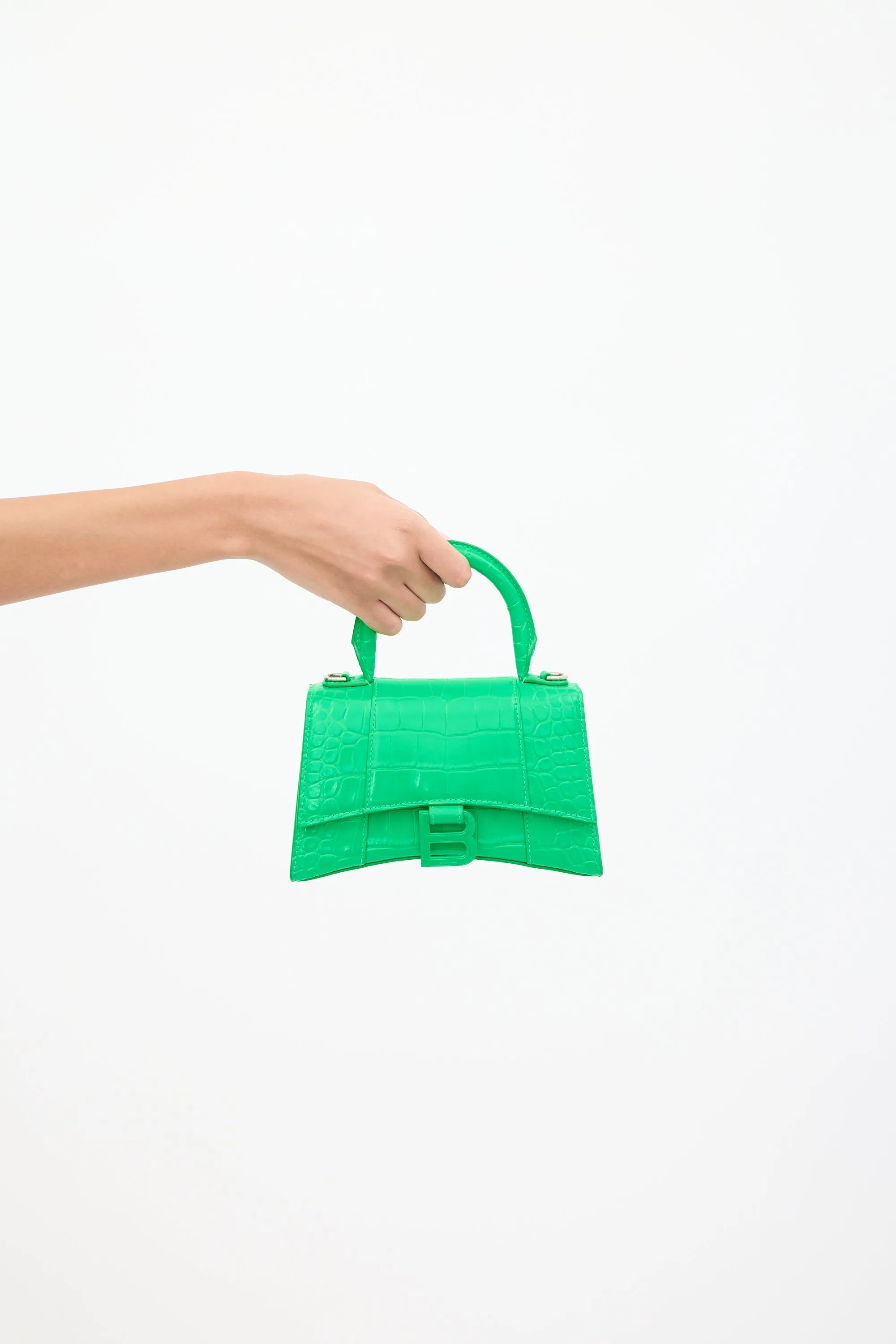 Green Embossed Leather Hourglass XS Bag