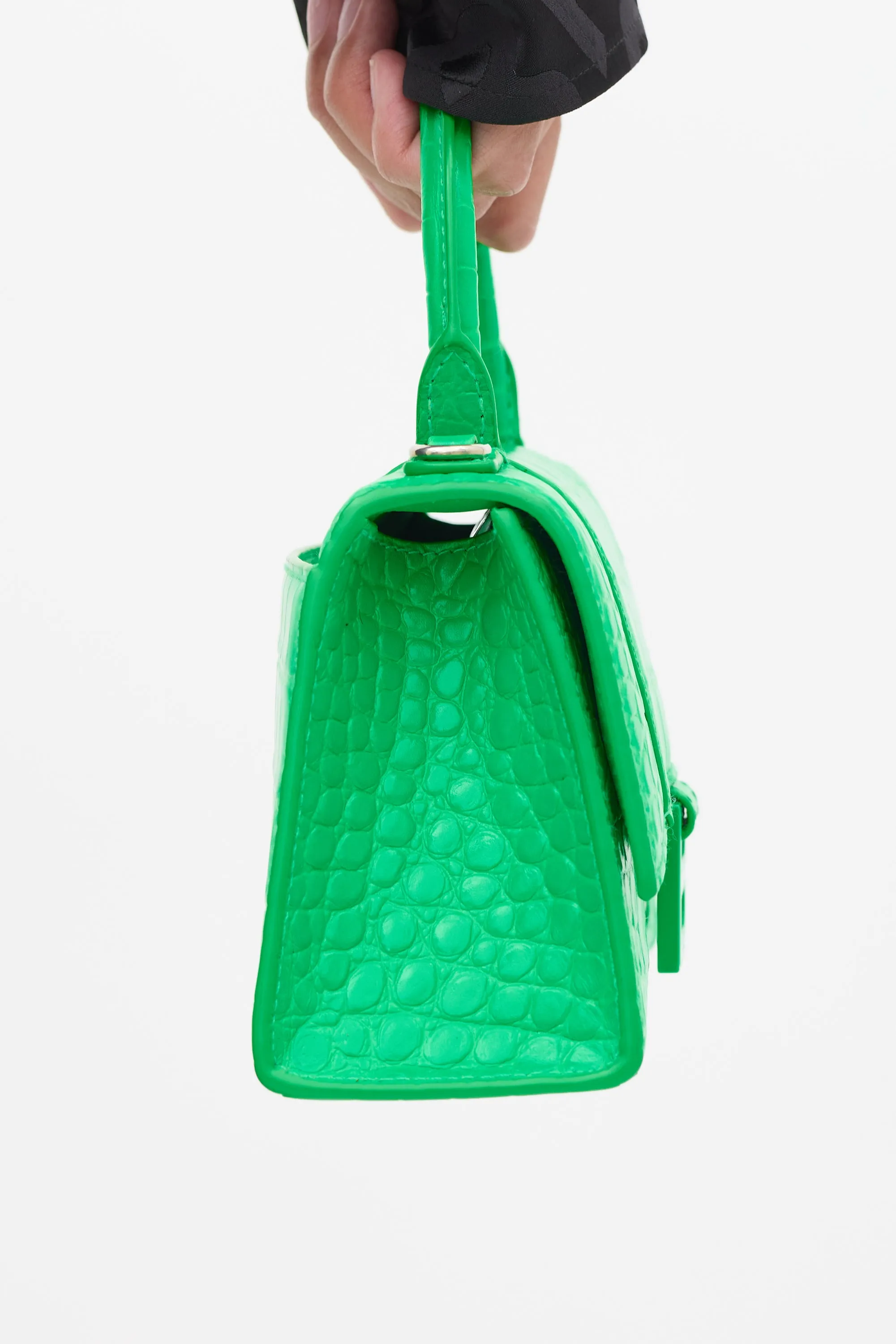 Green Embossed Leather Hourglass XS Bag