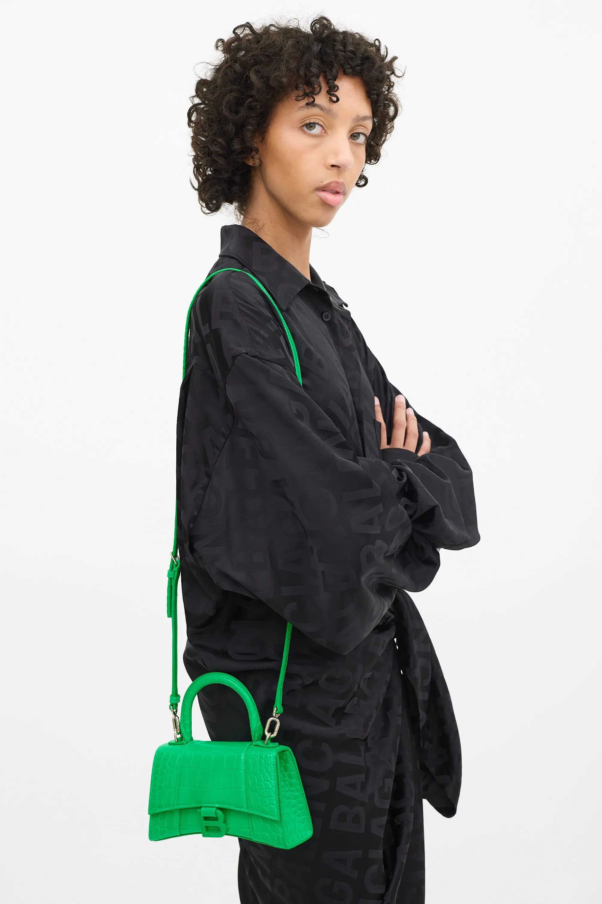 Green Embossed Leather Hourglass XS Bag
