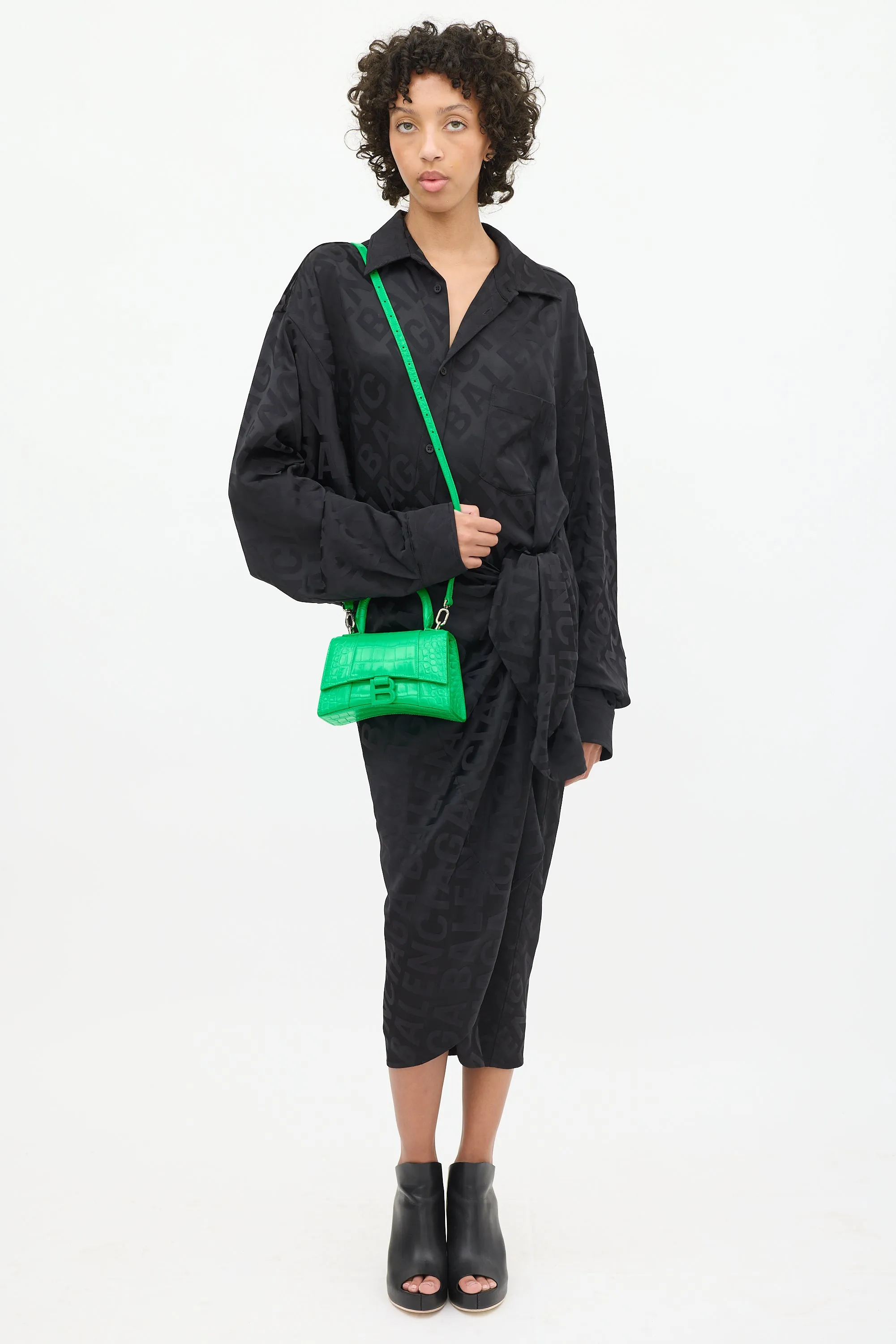 Green Embossed Leather Hourglass XS Bag