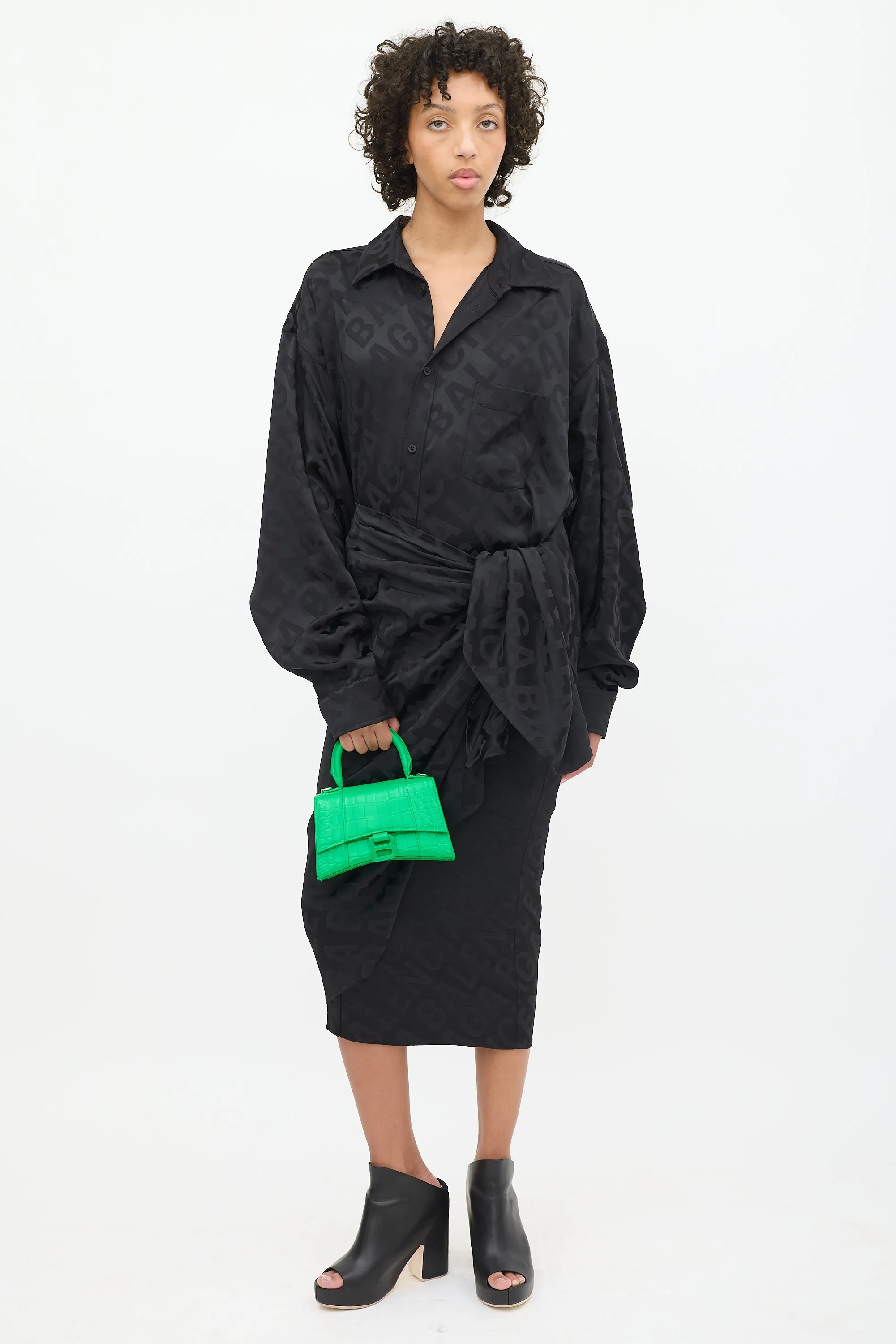 Green Embossed Leather Hourglass XS Bag