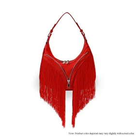 H-FRINGY FRINGE SHOULDER BAG - RED
