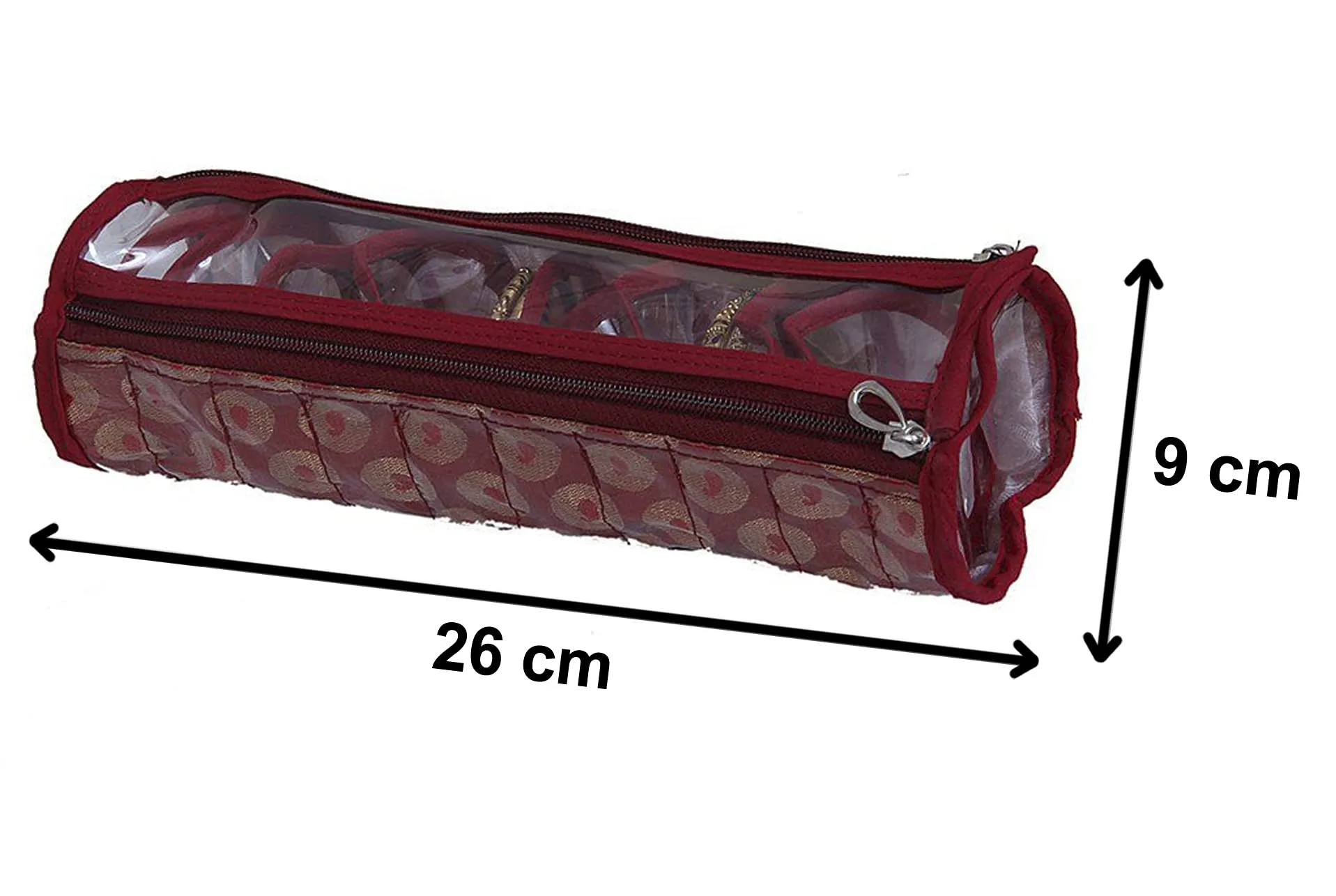 Heart Home Carry Design Laminated PVC Bangle Storage Pouch, Organizer For Travelling, Pack of 2 (Maroon)