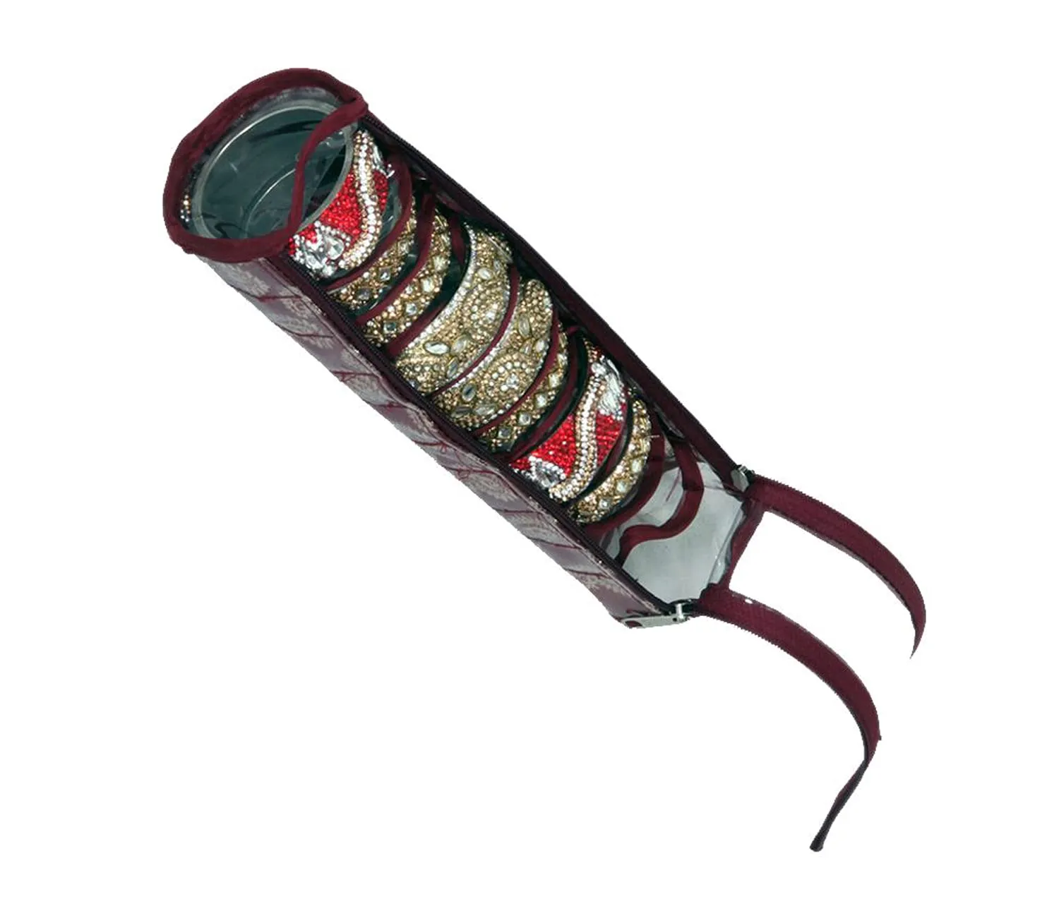 Heart Home Carry Design Laminated PVC Bangle Storage Pouch, Organizer For Travelling, Pack of 2 (Maroon)