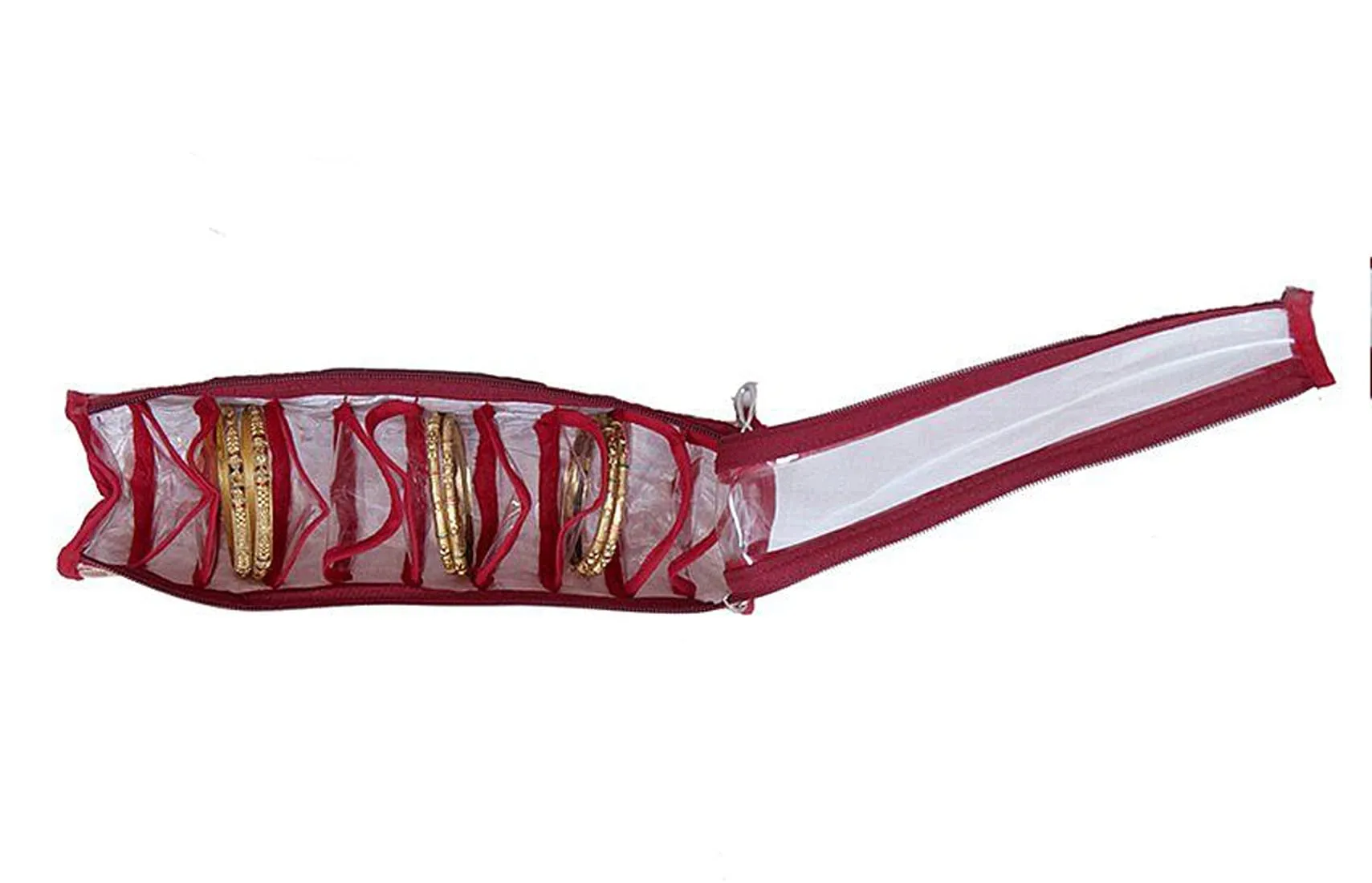 Heart Home Carry Design Laminated PVC Bangle Storage Pouch, Organizer For Travelling, Pack of 2 (Maroon)