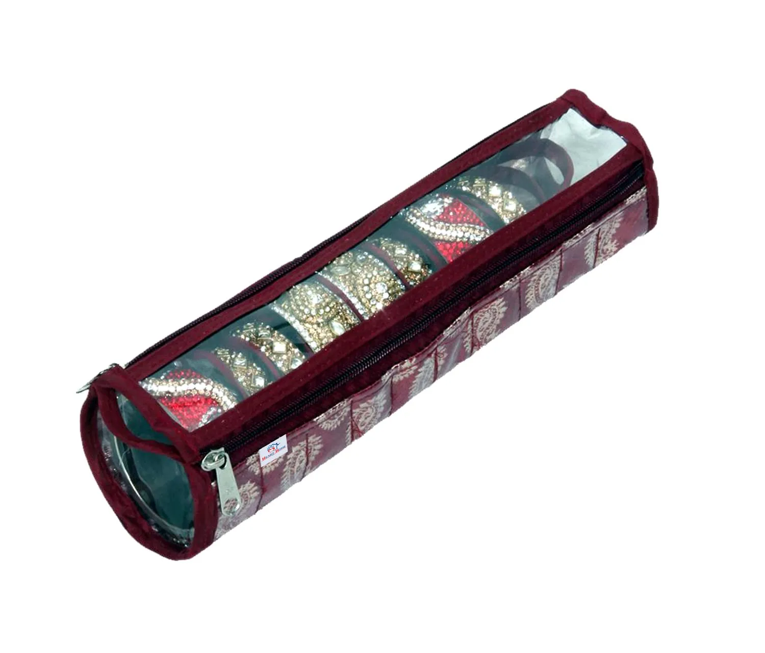 Heart Home Carry Design Laminated PVC Bangle Storage Pouch, Organizer For Travelling, Pack of 2 (Maroon)